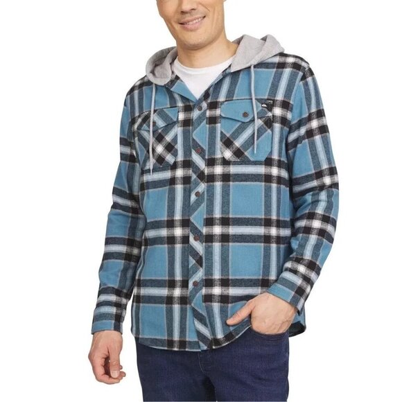 Quiksilver Other - NEW Quiksilver Men's L Flannel Shirt Jacket With Hood Blue Plaid Cotton